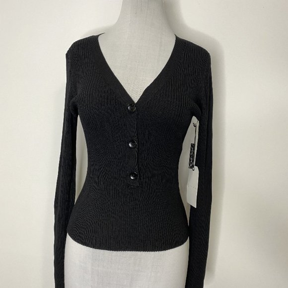 Leith Rib Henley Sweater in Black (NWT) - Picture 6 of 9